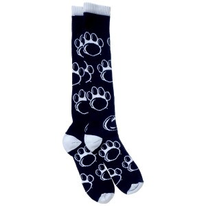 navy socks with white paw prints, Athletic Logo, heels, toes and cuff